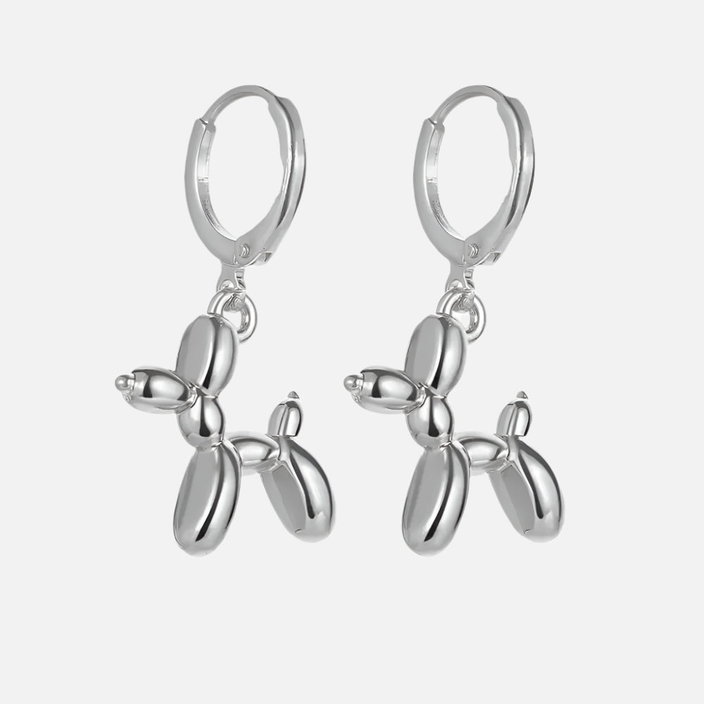Elegant MINI Goldene Huggie-Creolen mit Verspieltem Ballonhund-Anhänger