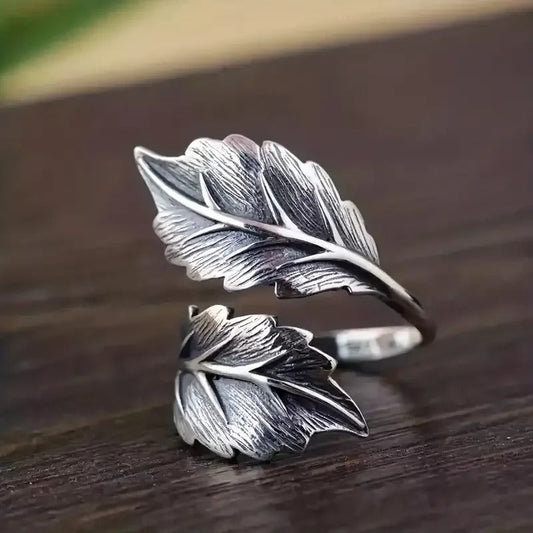 Eleganter verstellbarer Blattform-Ring aus hochwertigem Vintage Silbergemisch 925