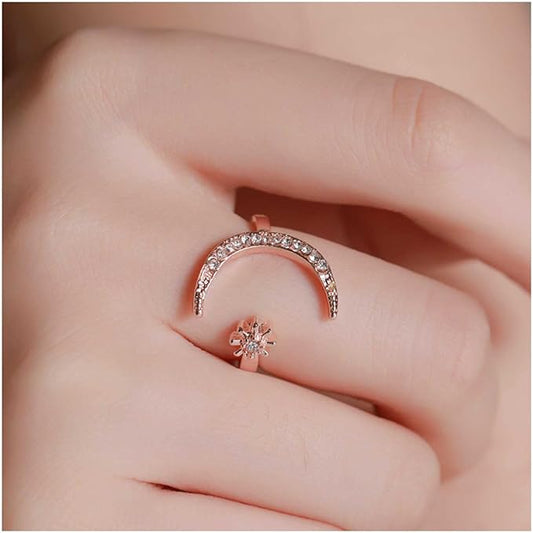 Faszinierender Halloween-Ring mit Mond und Stern aus hypoallergenem Stahl und funkelnden Zirkonia-Steinen