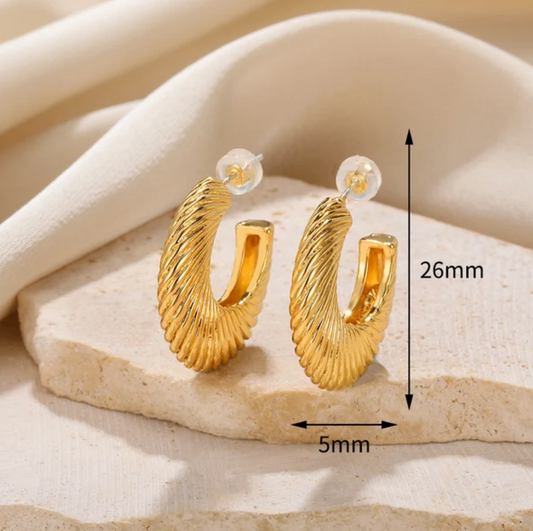 Elegante Ohrringe in Goldfarbe mit stilvollem gewellten Ring designt