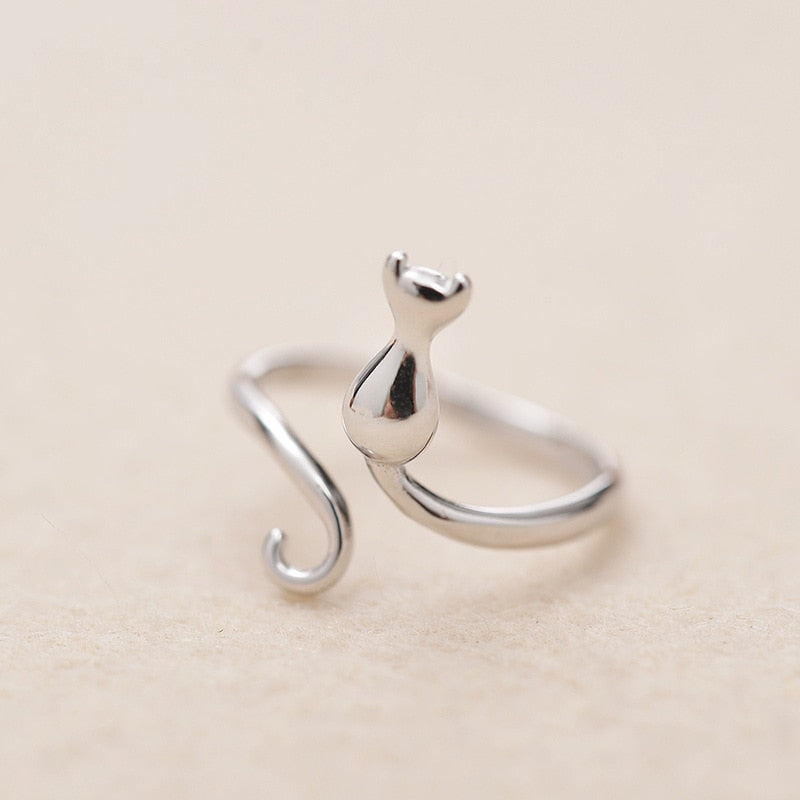 Eleganter 925 Silberring in süßer Katzenform - individuell größenverstellbar!