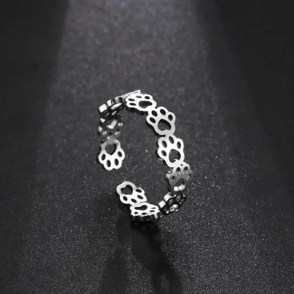 Verstellbarer Edelstahl-Pfotentattoo-Ring – Stilvoller Schmuck für Tierliebhaber