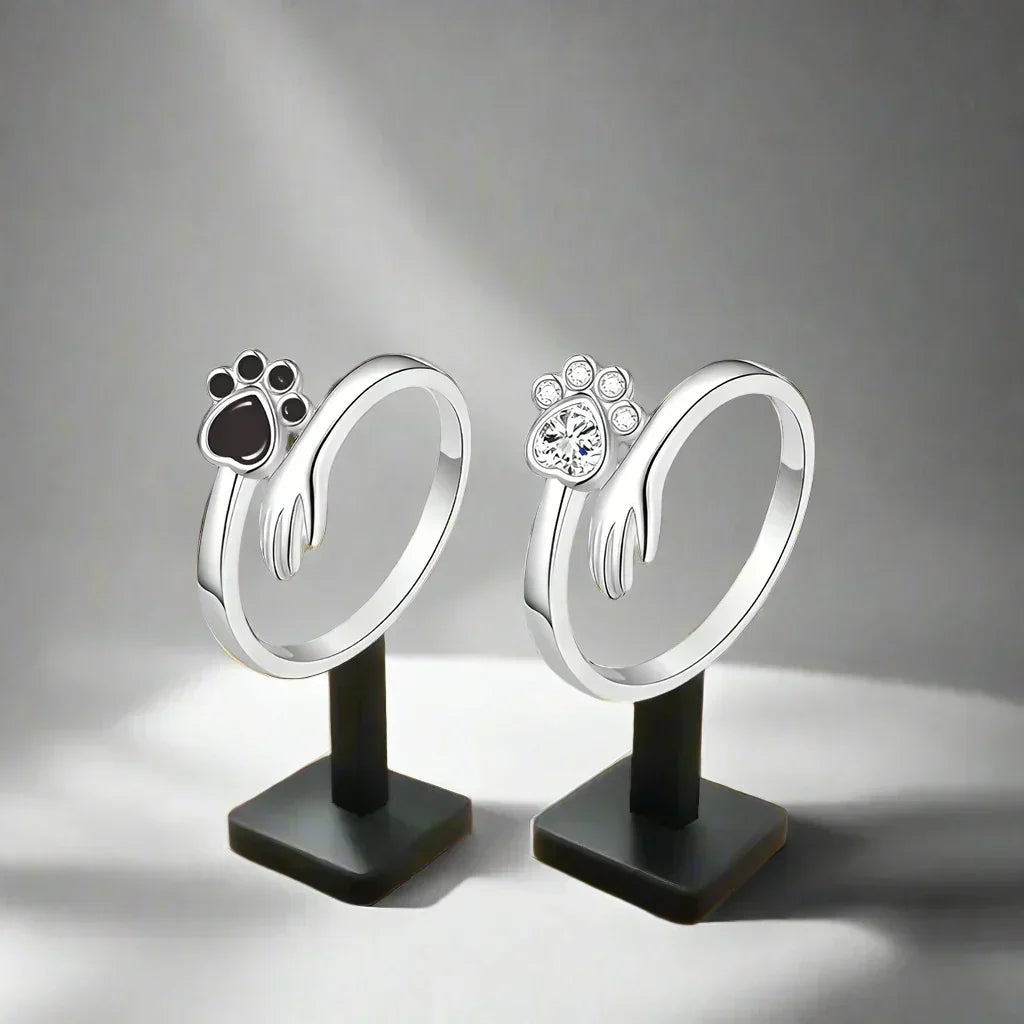 MARA – Eleganter verstellbarer Ring aus 925er Sterlingsilber mit handgefertigtem Hand- und Pfotenmotiv