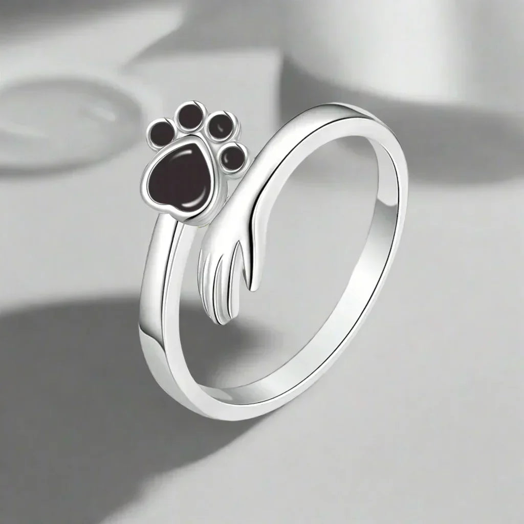 MARA – Eleganter verstellbarer Ring aus 925er Sterlingsilber mit handgefertigtem Hand- und Pfotenmotiv