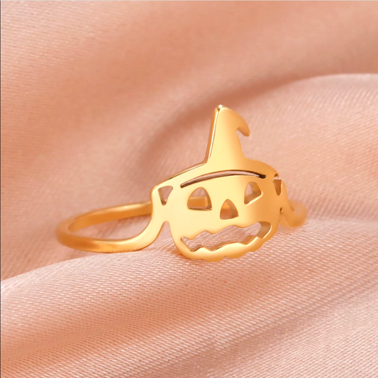 Eleganter Kürbisring aus hypoallergenem Edelstahl in Goldfarbe – das perfekte Accessoire für Halloween!