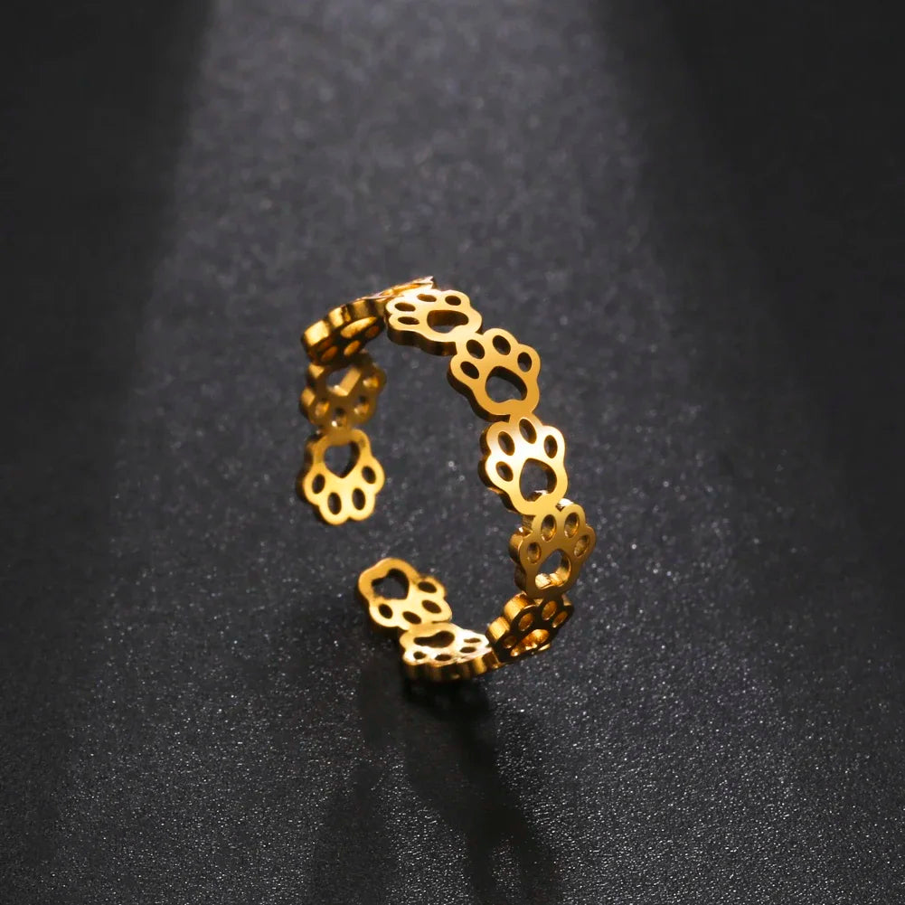 Verstellbarer Edelstahl-Pfotentattoo-Ring – Stilvoller Schmuck für Tierliebhaber