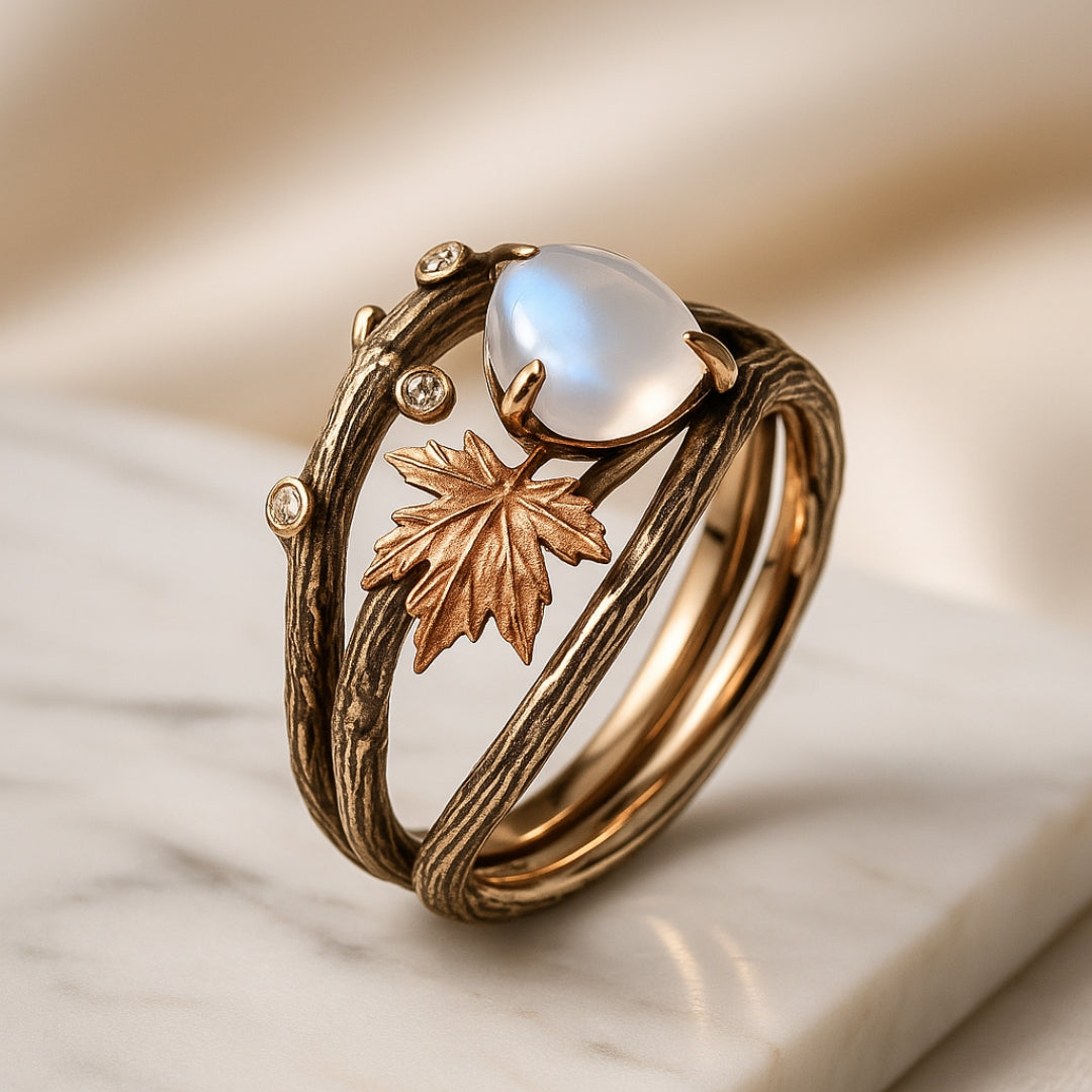 Vintage Zweig und Blatt Mondstein Ring