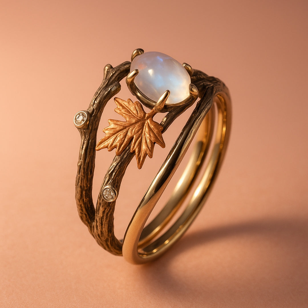 Vintage Zweig und Blatt Mondstein Ring