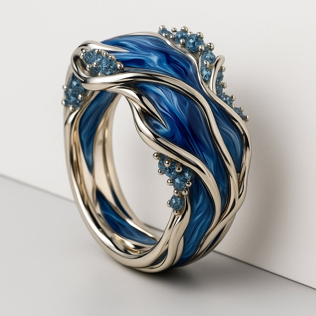 Vintage Ozeanwelle Ring aus Harz