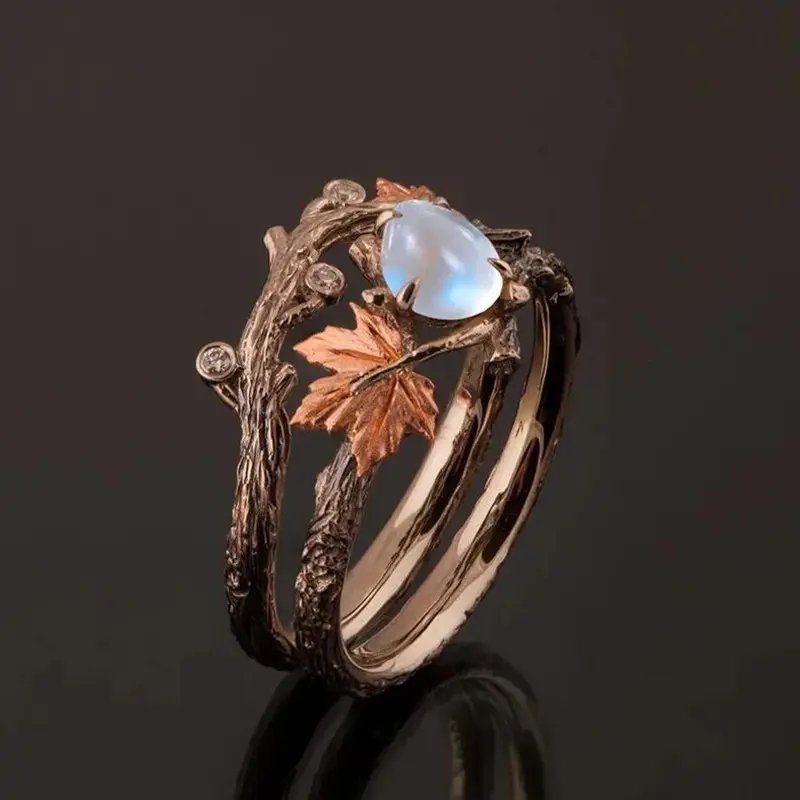 Vintage Zweig und Blatt Mondstein Ring