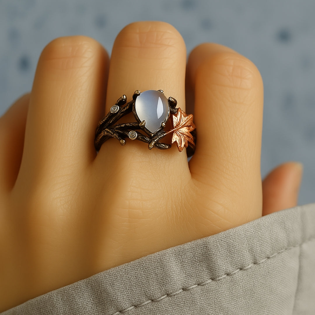 Vintage Zweig und Blatt Mondstein Ring
