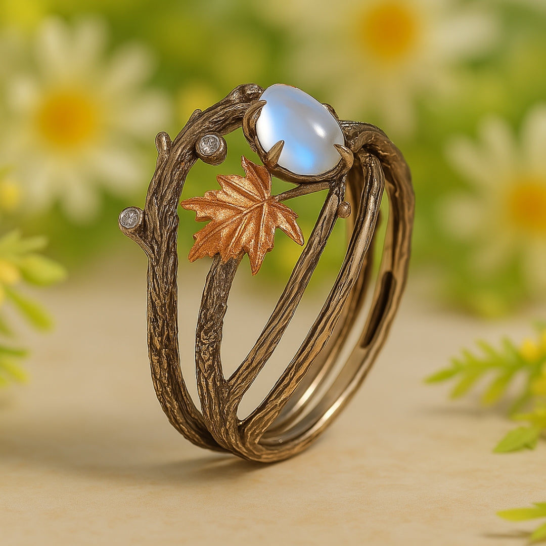 Vintage Zweig und Blatt Mondstein Ring