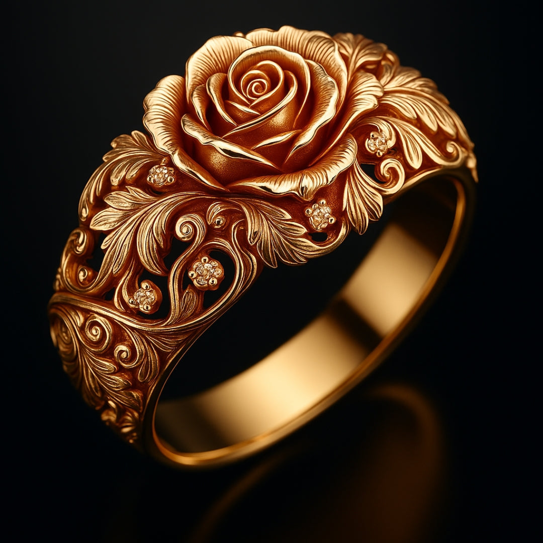 Goldene Farbe Gravierte Rose Ring