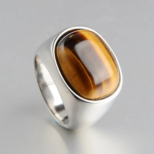 Eleganter vergoldeter Tigerauge Ring aus poliertem 925 Silber