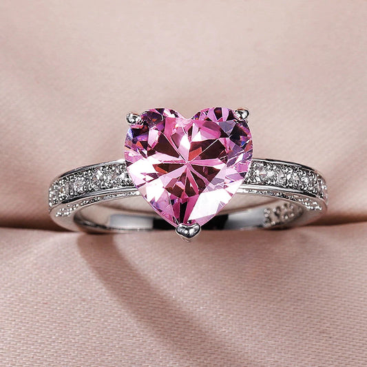 Verstellbarer Ring in Herzform aus Zirkonium in Silber