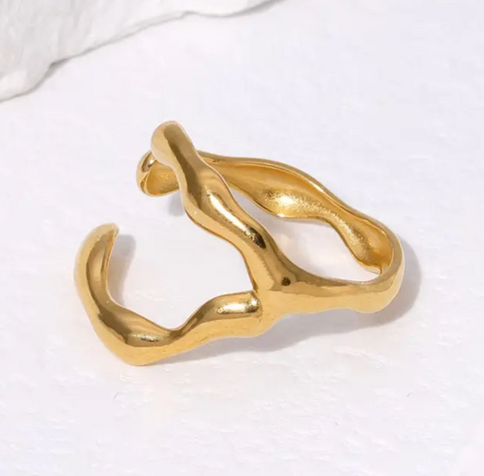 Böhmischer Stil: Ungleichmäßiger Ring mit luxuriöser 18 K Goldplattierung