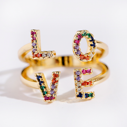 Eleganter verstellbarer LOVE Ring aus 18K vergoldetem Material