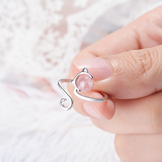 Zauberhafter Ring mit rosa Kätzchen aus hochwertigem 925er Sterlingsilber und edlem Achat