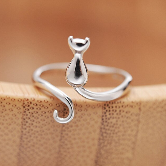 Eleganter 925 Silberring in süßer Katzenform - individuell größenverstellbar!