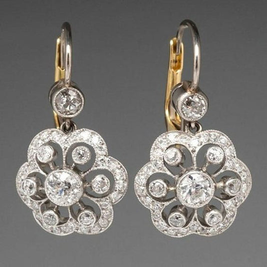 Vintage Gemischt Metall Zirkonia Blume Ohrringe