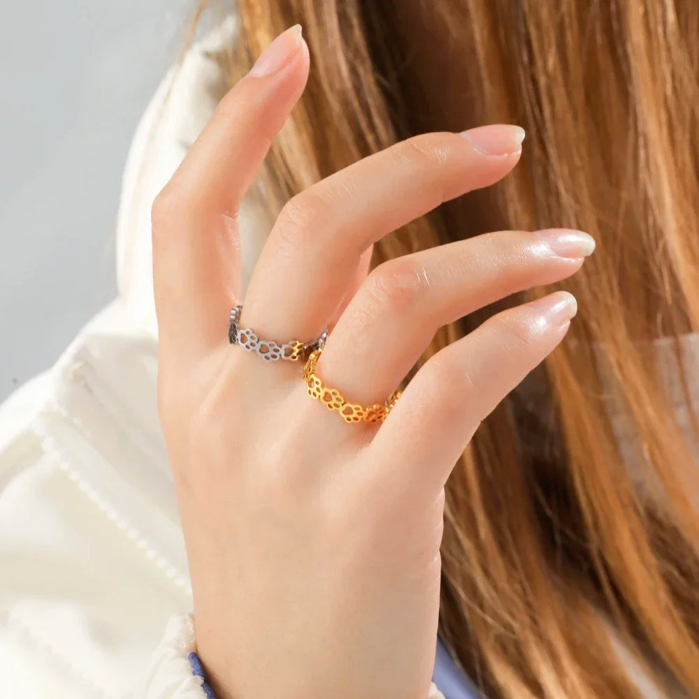 Verstellbarer Edelstahl-Pfotentattoo-Ring – Stilvoller Schmuck für Tierliebhaber