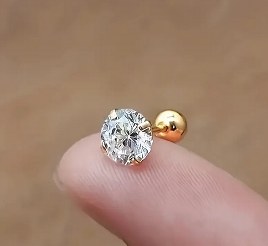 18K Vergoldete Vier-Krallen Ohrstecker mit gedrehten Zirkonia-Kugeln