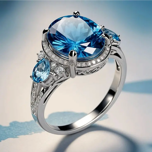 Vintage-inspirierter Silberring mit blauem Kristall