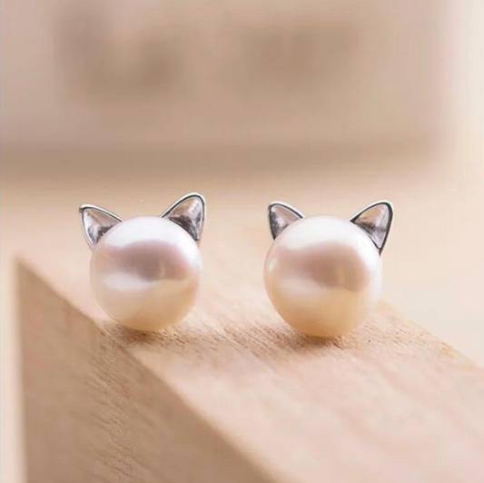 Sterling Silber Katzenperlen Ohrstecker