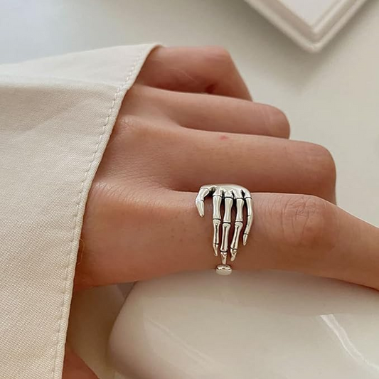 Hypoallergener 925 Sterling Silber überzogener Skelett-Fingerring – Perfektes Halloween-Accessoire!