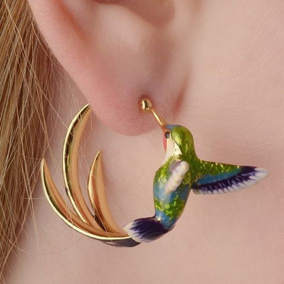Vintage-inspirierte Emaille-Ohrringe mit Kolibri-Motiv
