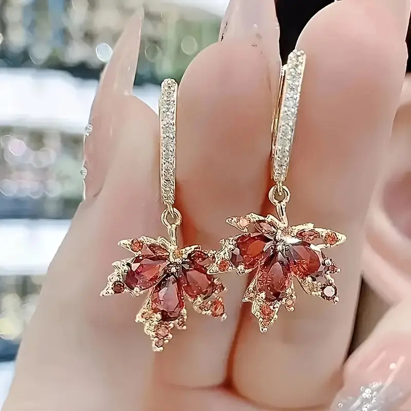 Zirkonia-Blatt-Gold-Ohrringe