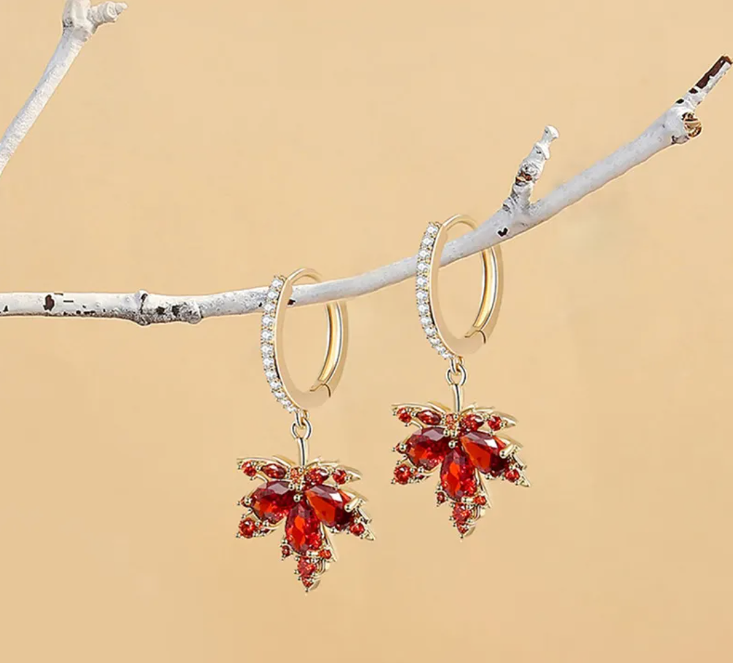 Zirkonia-Blatt-Gold-Ohrringe