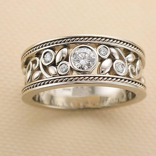 Vintage Breite Silber & Zirkonia Ring