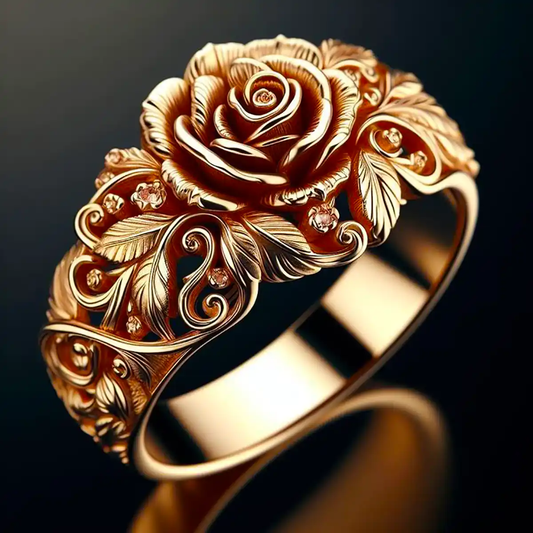 Goldene Farbe Gravierte Rose Ring