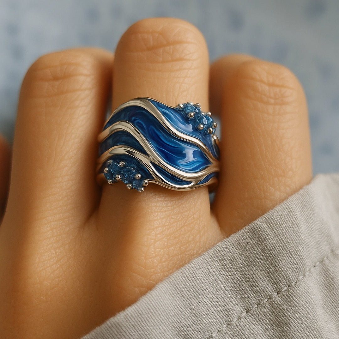 Vintage Ozeanwelle Ring aus Harz