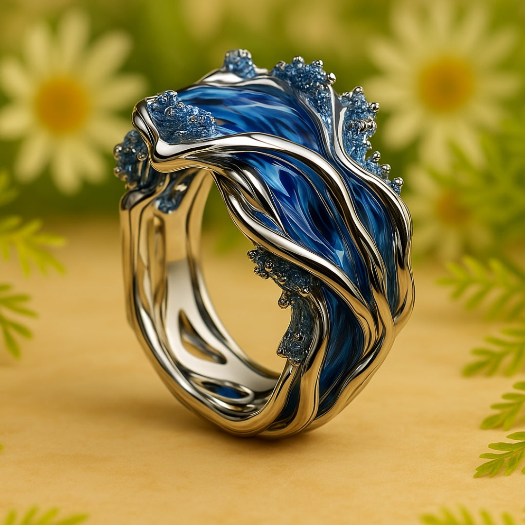 Vintage Ozeanwelle Ring aus Harz